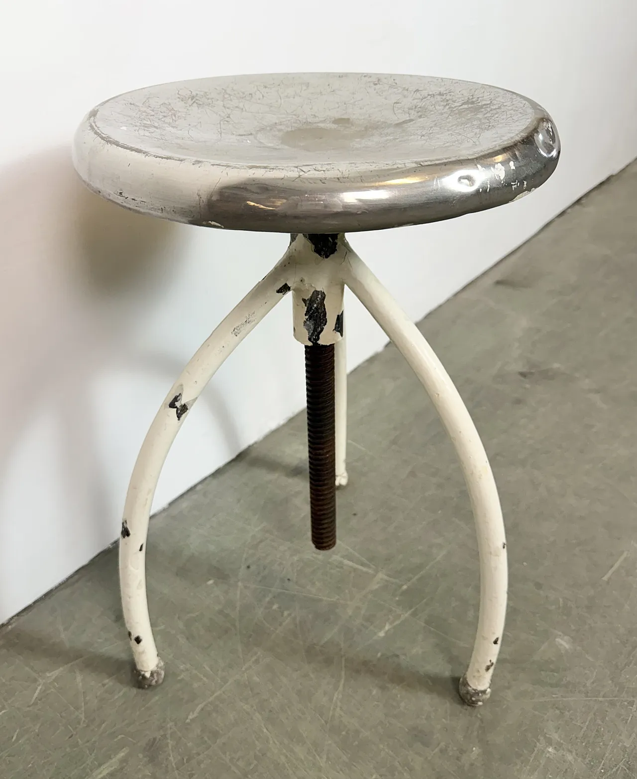 White Industrial Iron Stool, 1960s 9