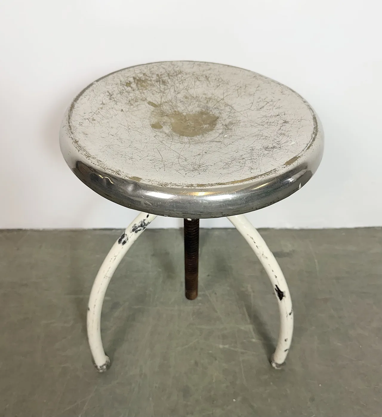 White Industrial Iron Stool, 1960s 11