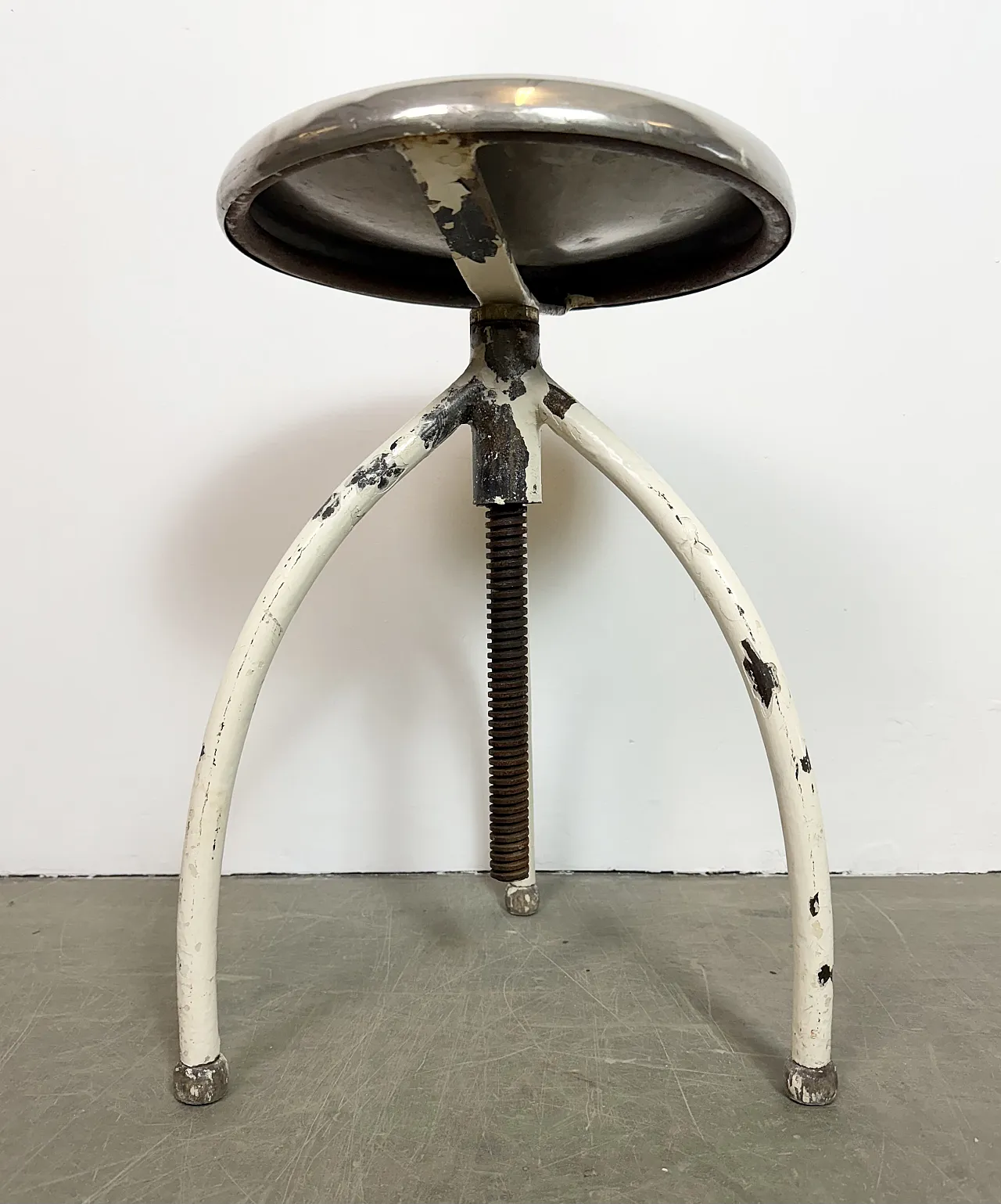 White Industrial Iron Stool, 1960s 12