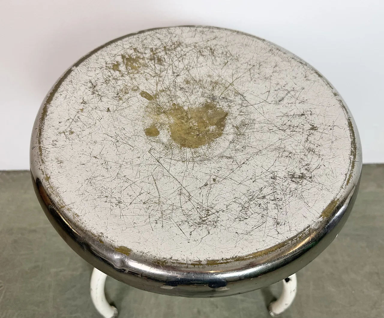White Industrial Iron Stool, 1960s 14