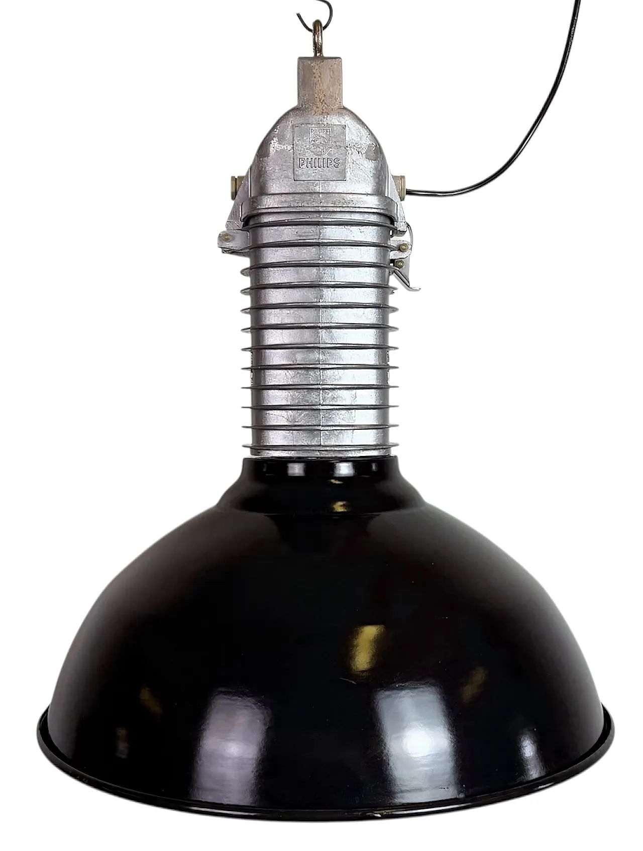 Large Industrial Black Enamel Factory Pendant Lamp from Philips, 1960s 1