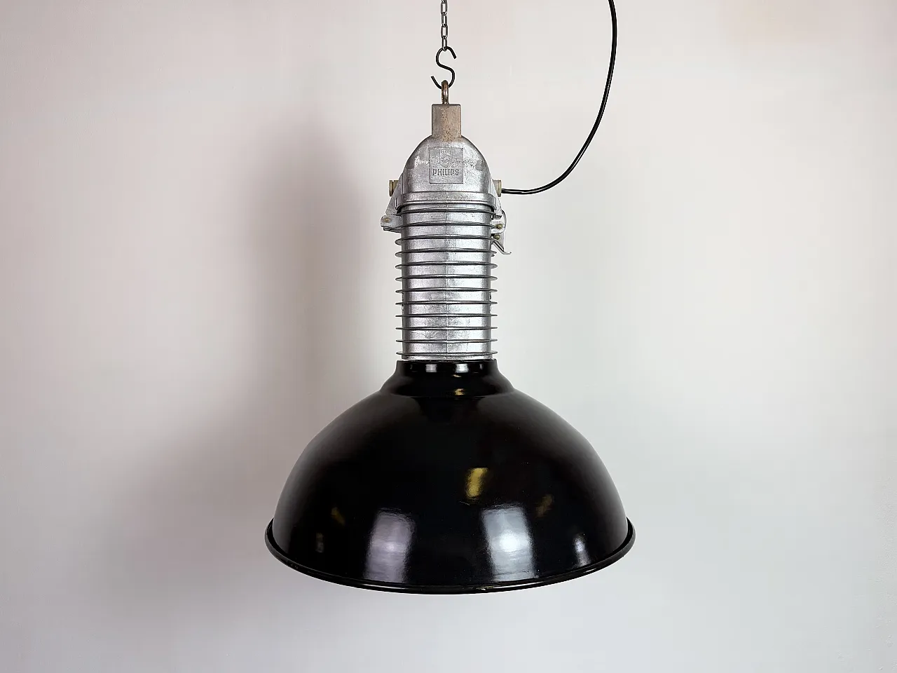 Large Industrial Black Enamel Factory Pendant Lamp from Philips, 1960s 2