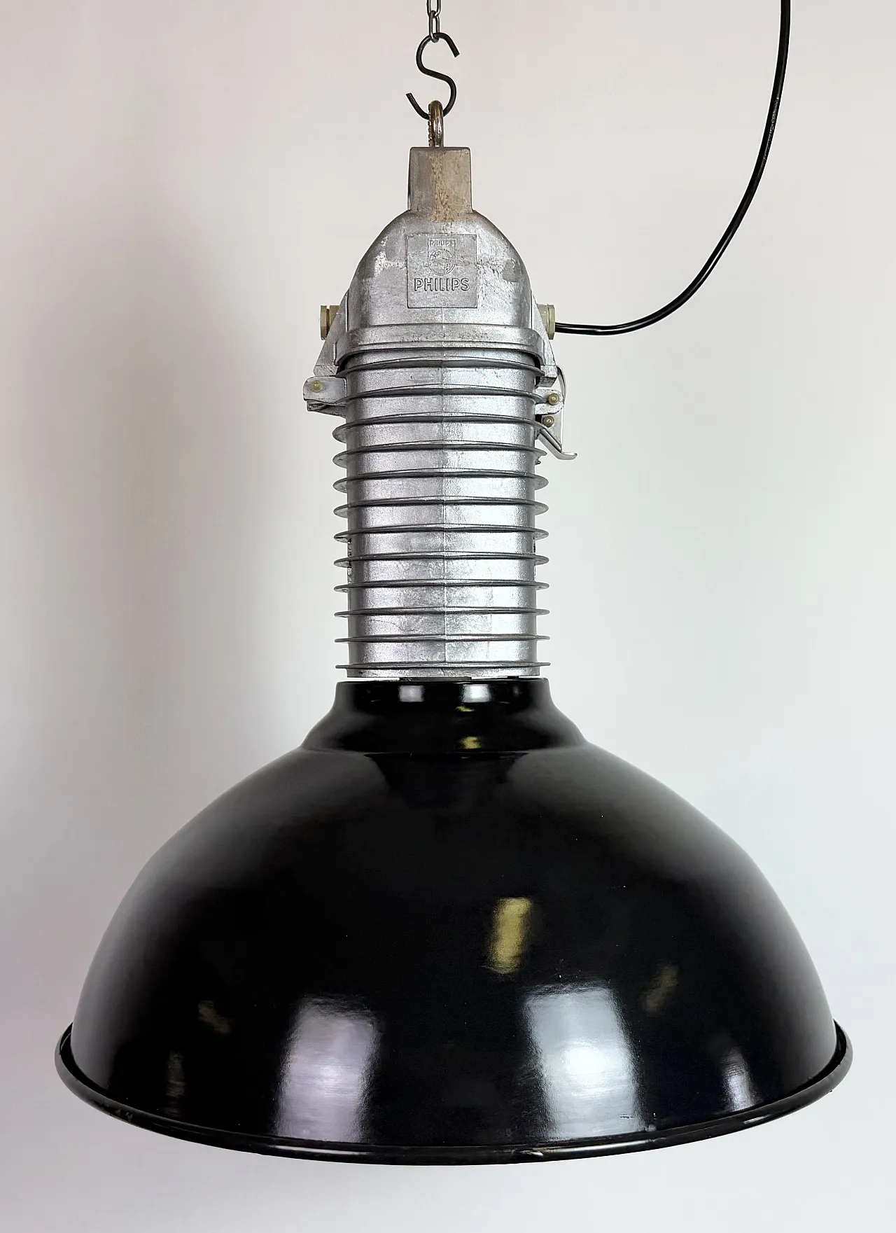 Large Industrial Black Enamel Factory Pendant Lamp from Philips, 1960s 3