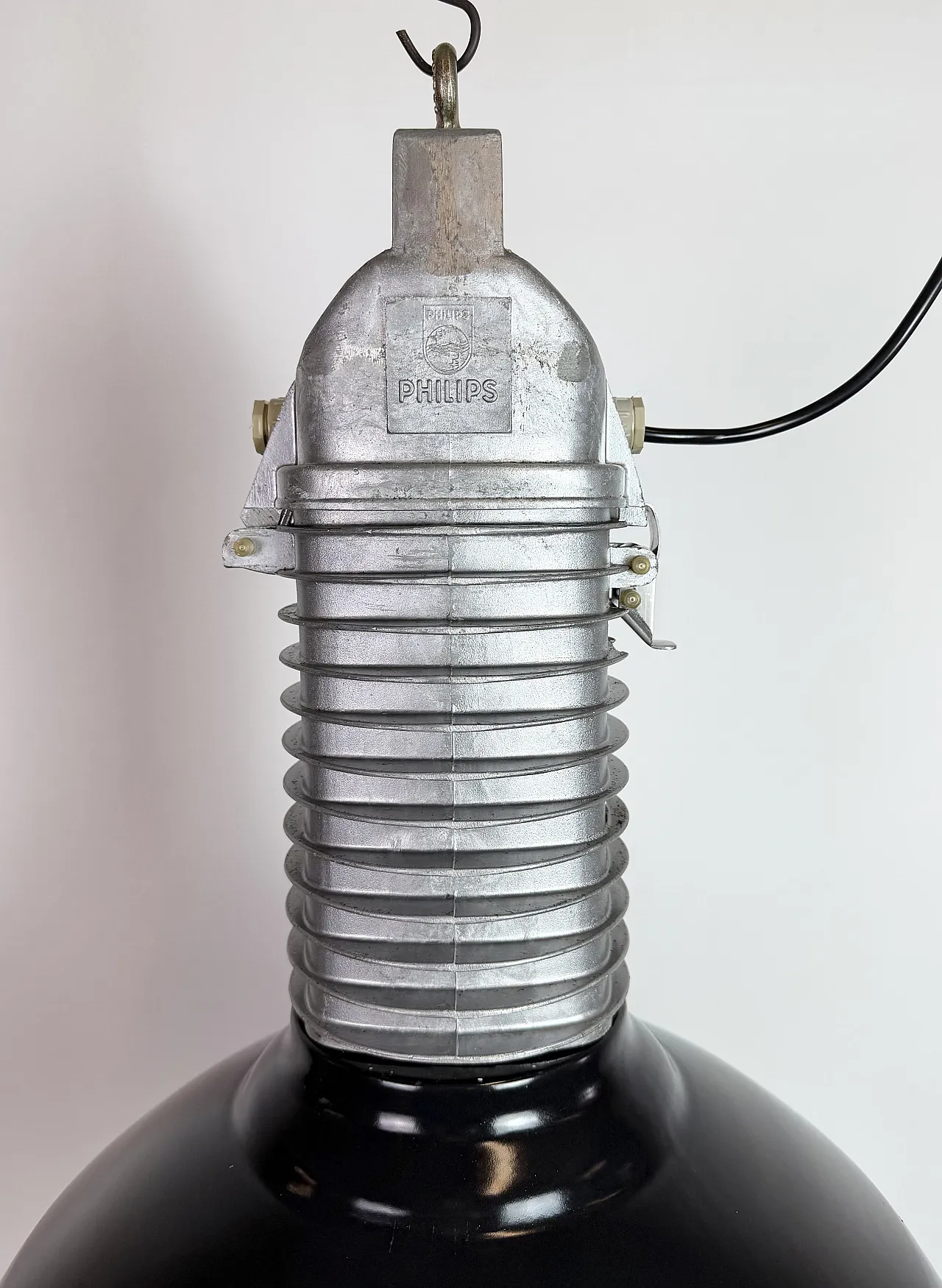 Large Industrial Black Enamel Factory Pendant Lamp from Philips, 1960s 4