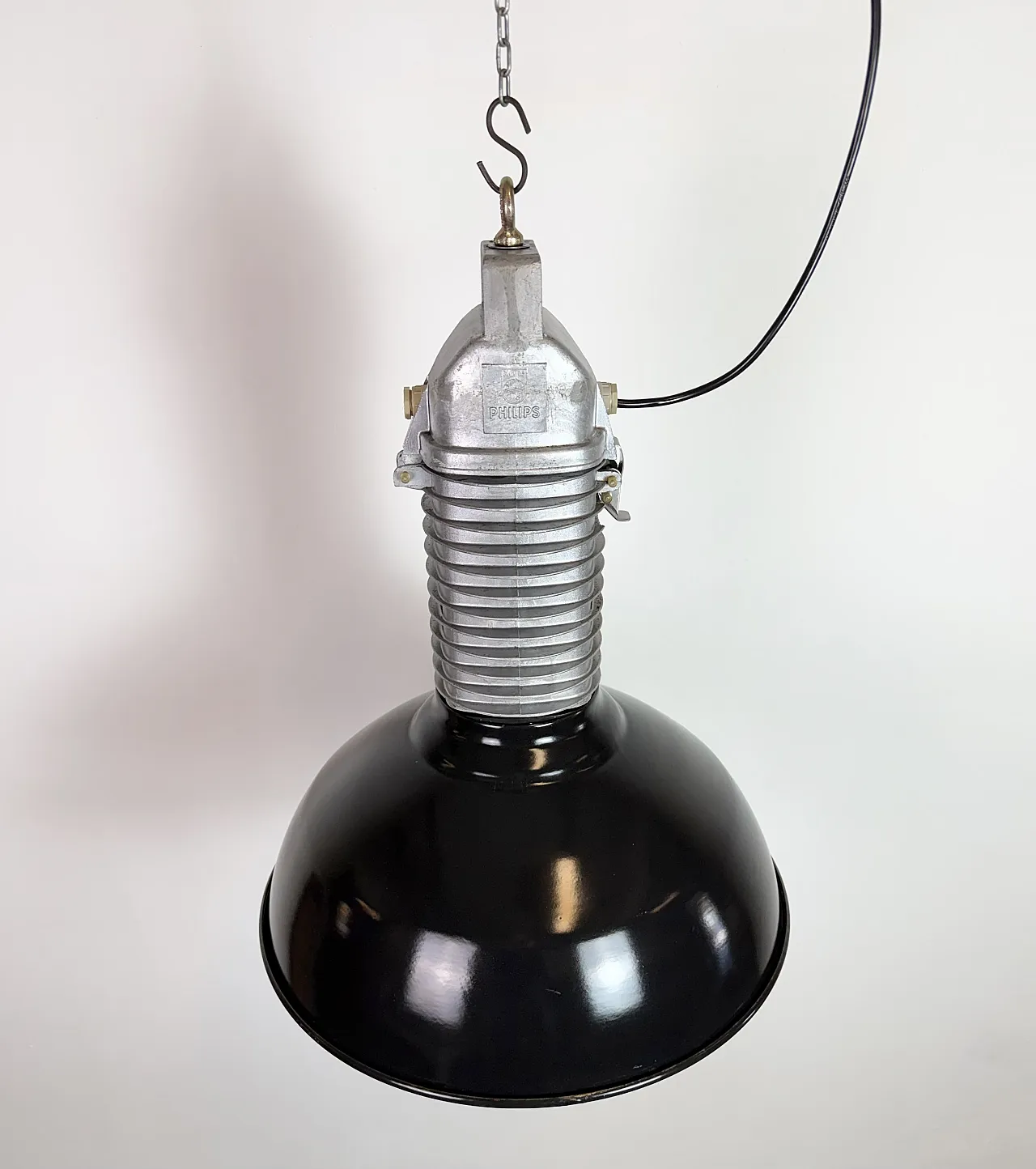 Large Industrial Black Enamel Factory Pendant Lamp from Philips, 1960s 10