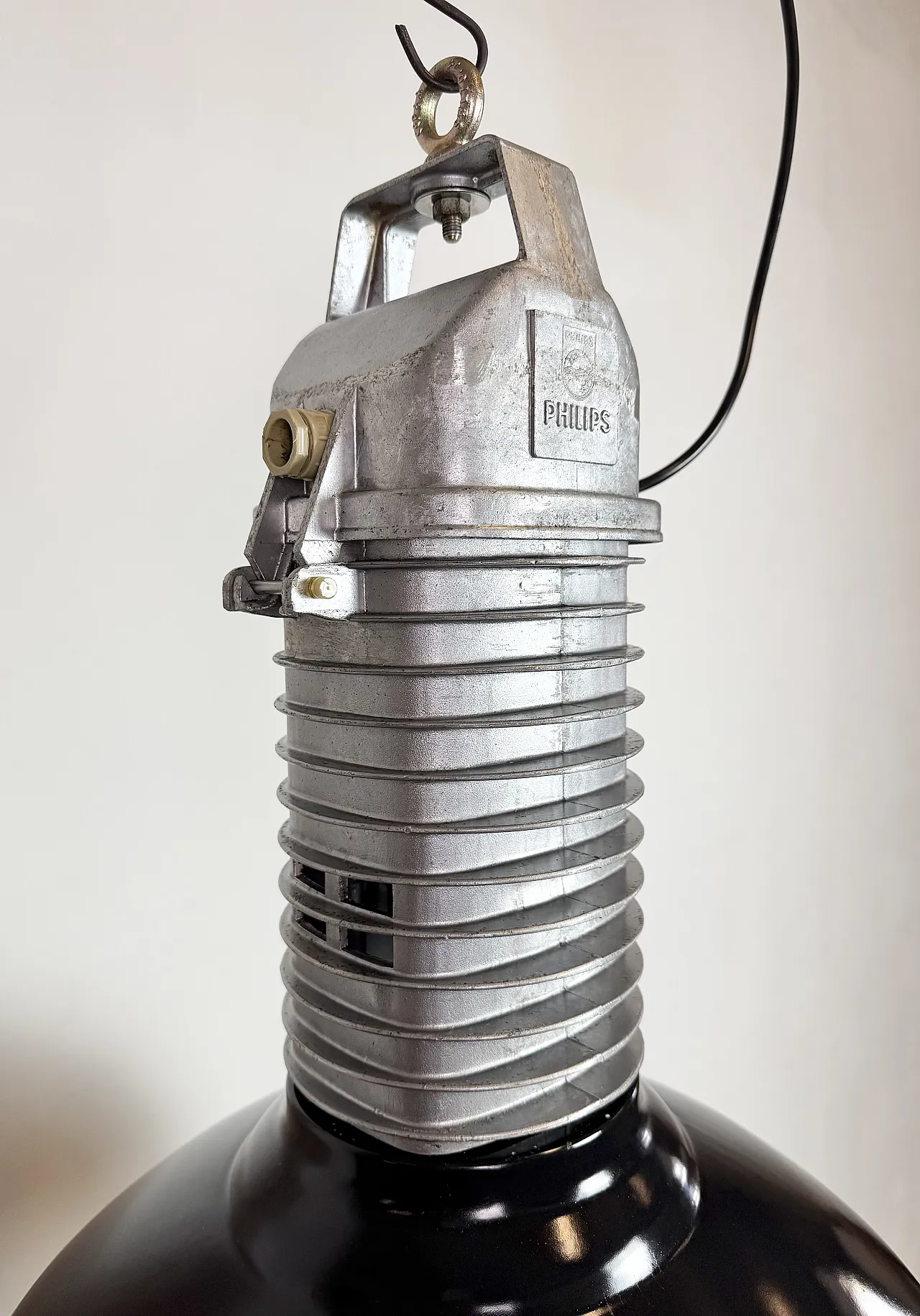 Large Industrial Black Enamel Factory Pendant Lamp from Philips, 1960s 12