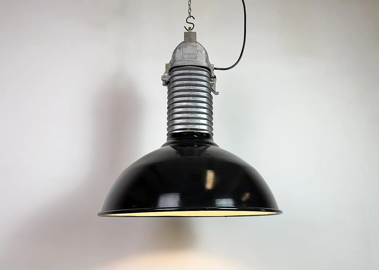 Large Industrial Black Enamel Factory Pendant Lamp from Philips, 1960s 14