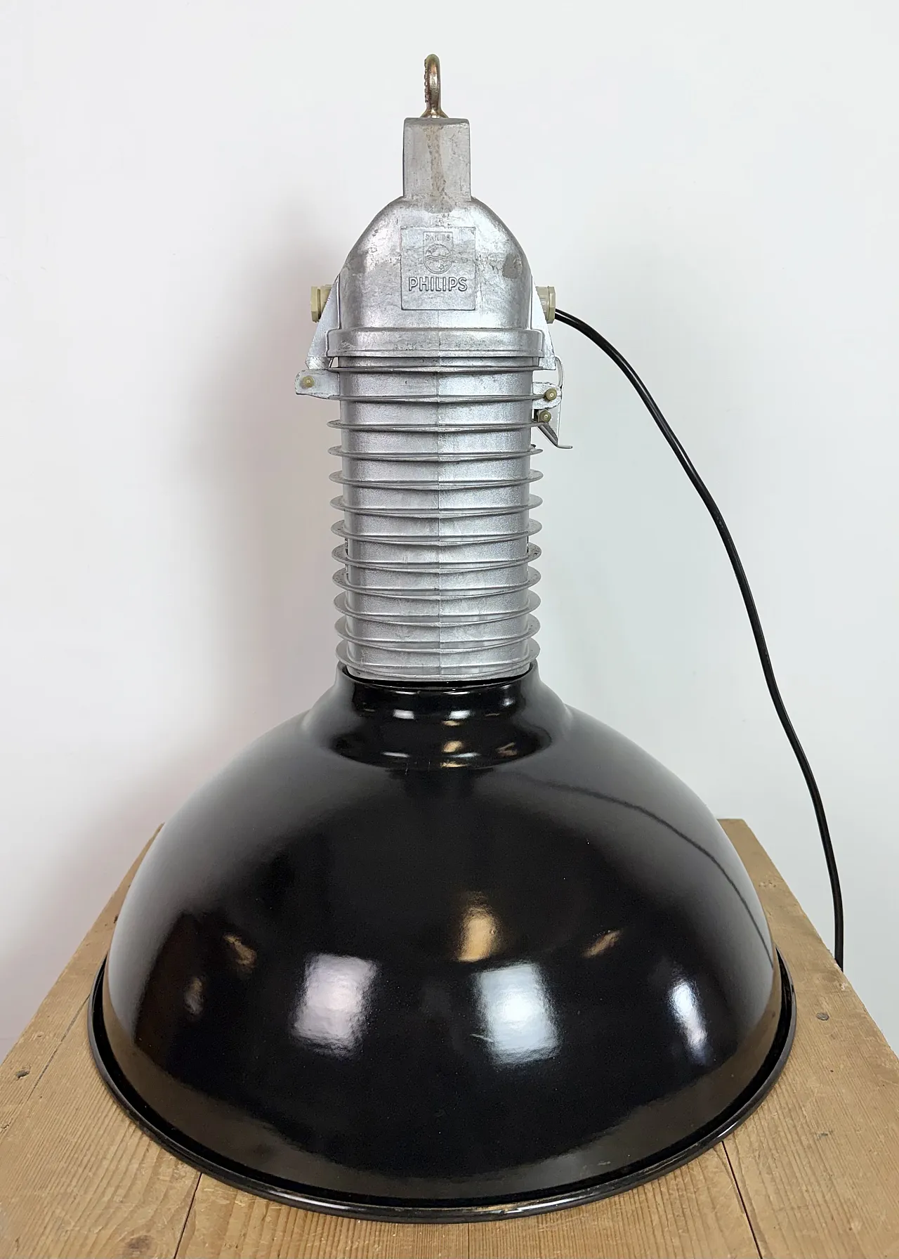 Large Industrial Black Enamel Factory Pendant Lamp from Philips, 1960s 17