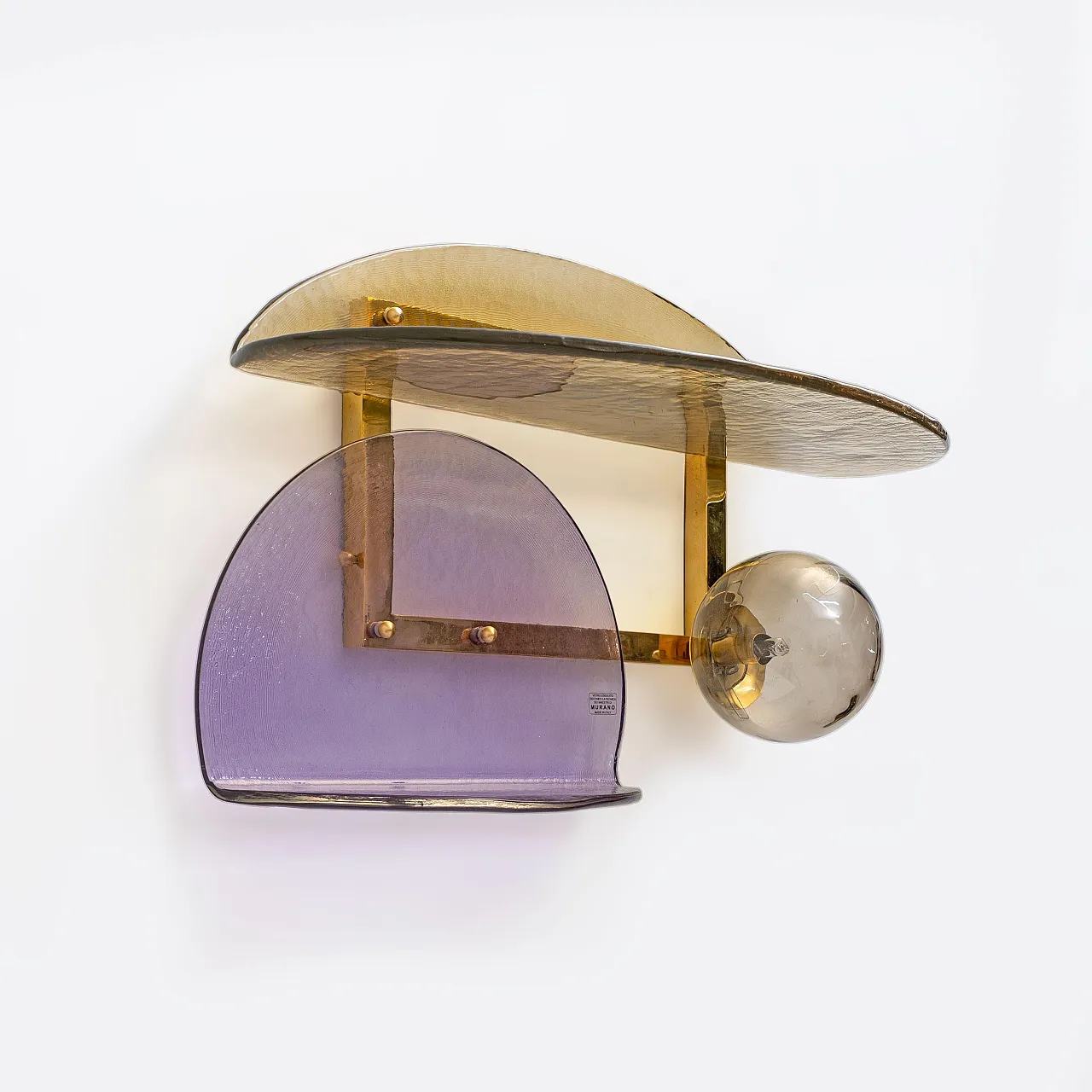 Coppia architettonica di applique in vetro di Murano e ottone, '900 5