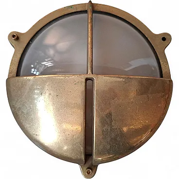 Nautical bulkhead lamp in solid brass, 20th century