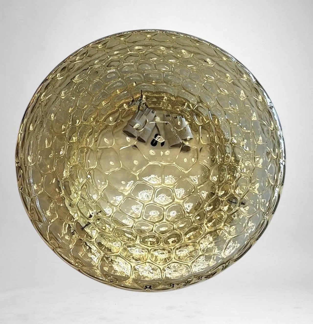Lampada da soffitto in vetro a bolle d'aria ambrato di Murano, '900 7