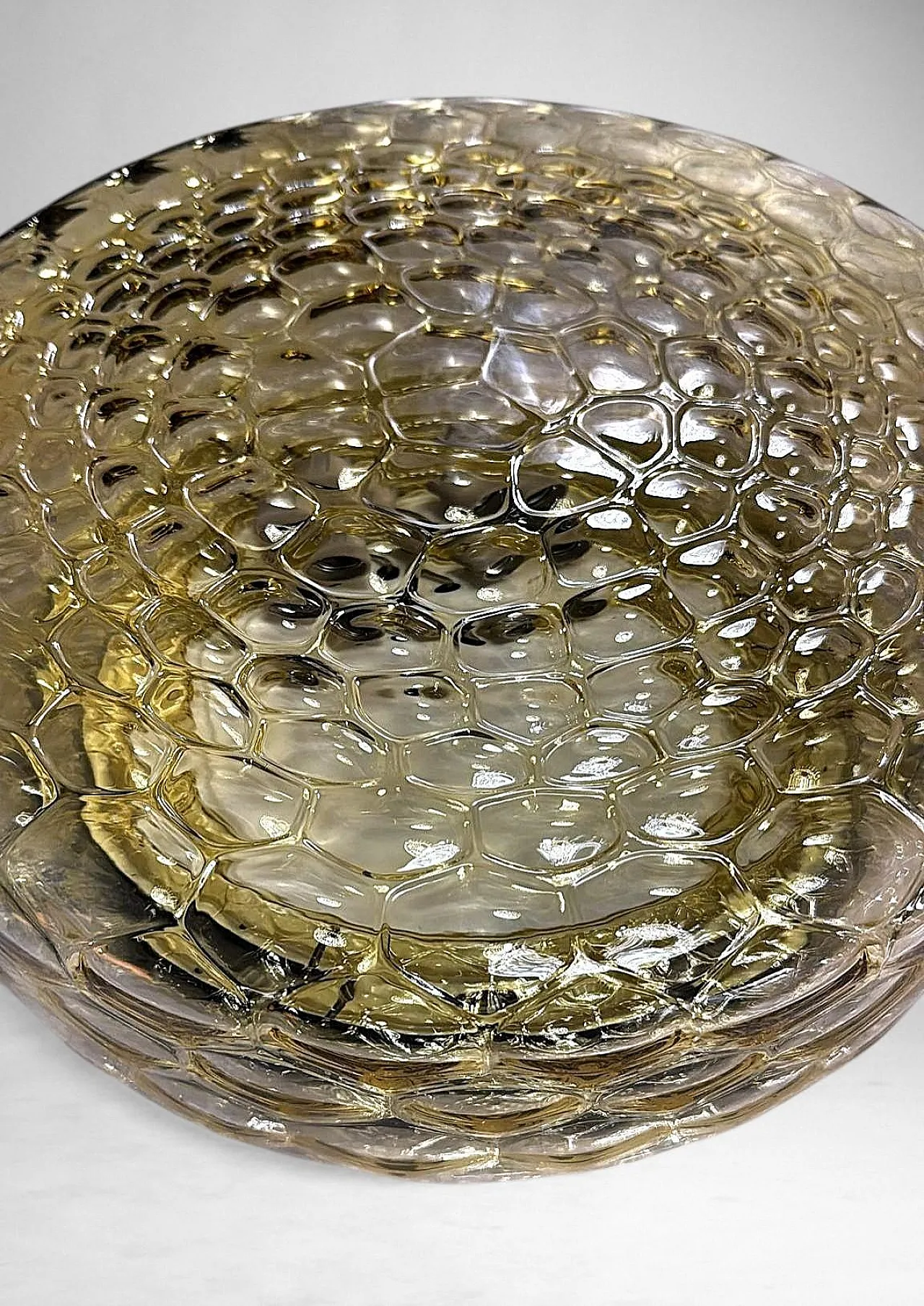 Lampada da soffitto in vetro a bolle d'aria ambrato di Murano, '900 9