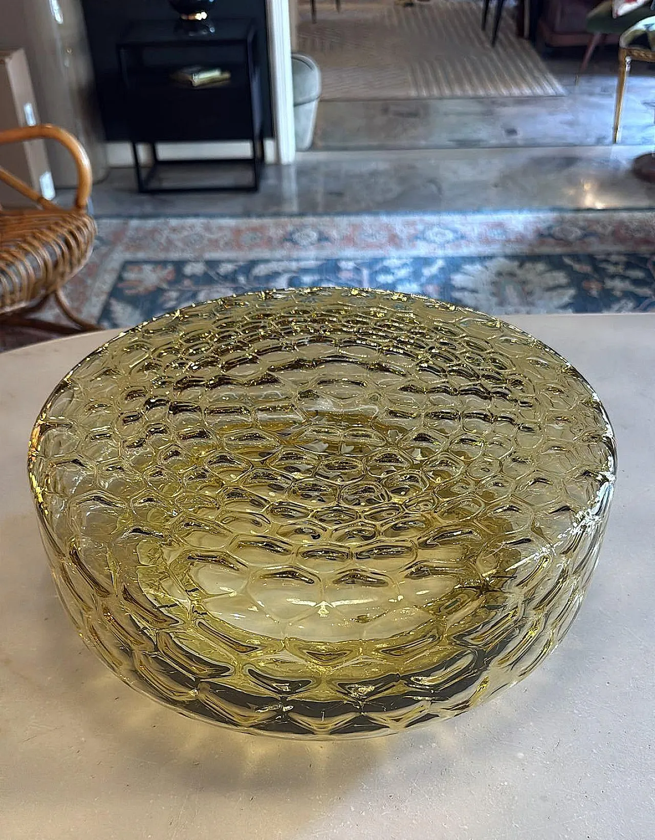 Lampada da soffitto in vetro a bolle d'aria ambrato di Murano, '900 16