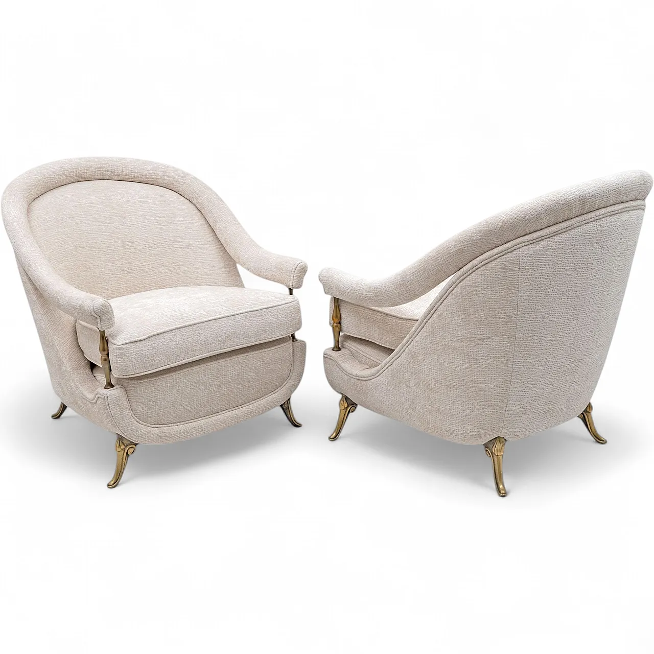 Pair of Mid-Century armchairs Art Deco with brass details, 1950s 12