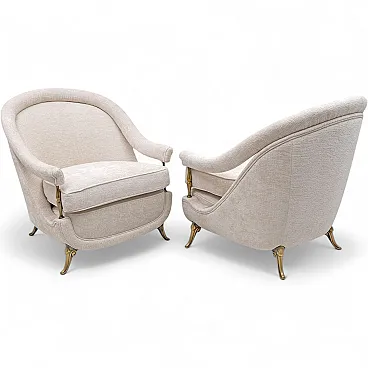 Pair of Mid-Century armchairs Art Deco with brass details, 1950s