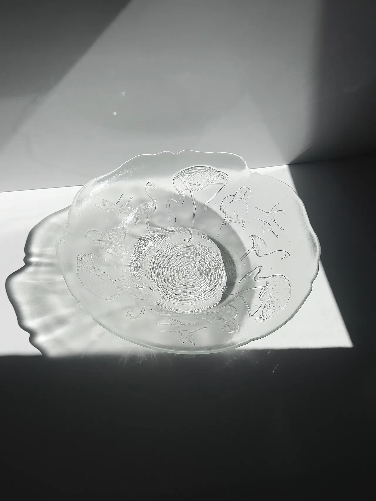 Glass Fruit Bowl with Flamingos by Walther Glas Germany - 1980s 2