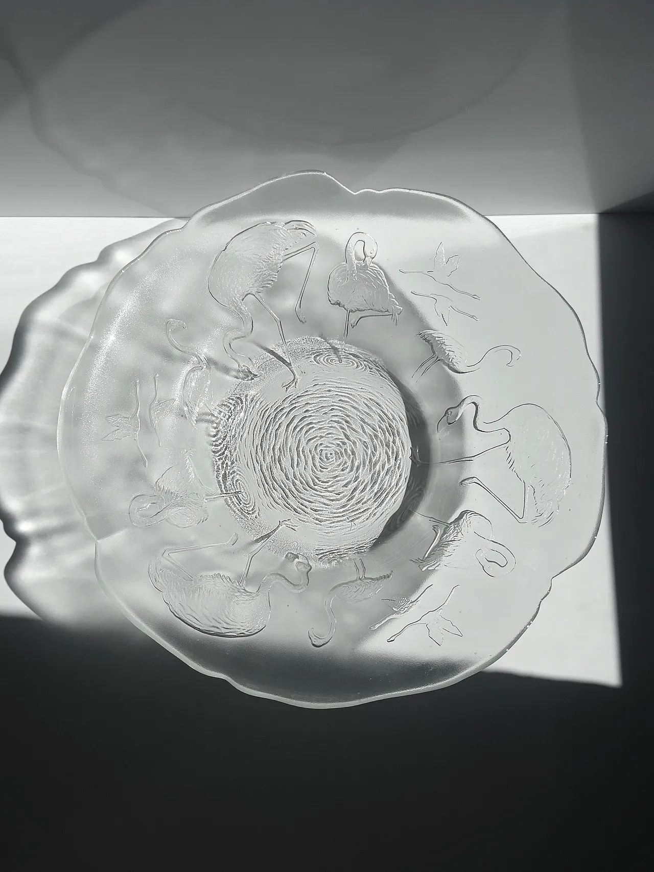 Glass Fruit Bowl with Flamingos by Walther Glas Germany - 1980s 4