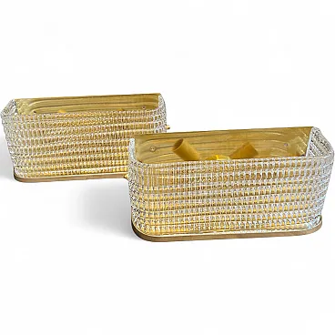 Pair of brass and glass rectangular wall sconces, 1990s