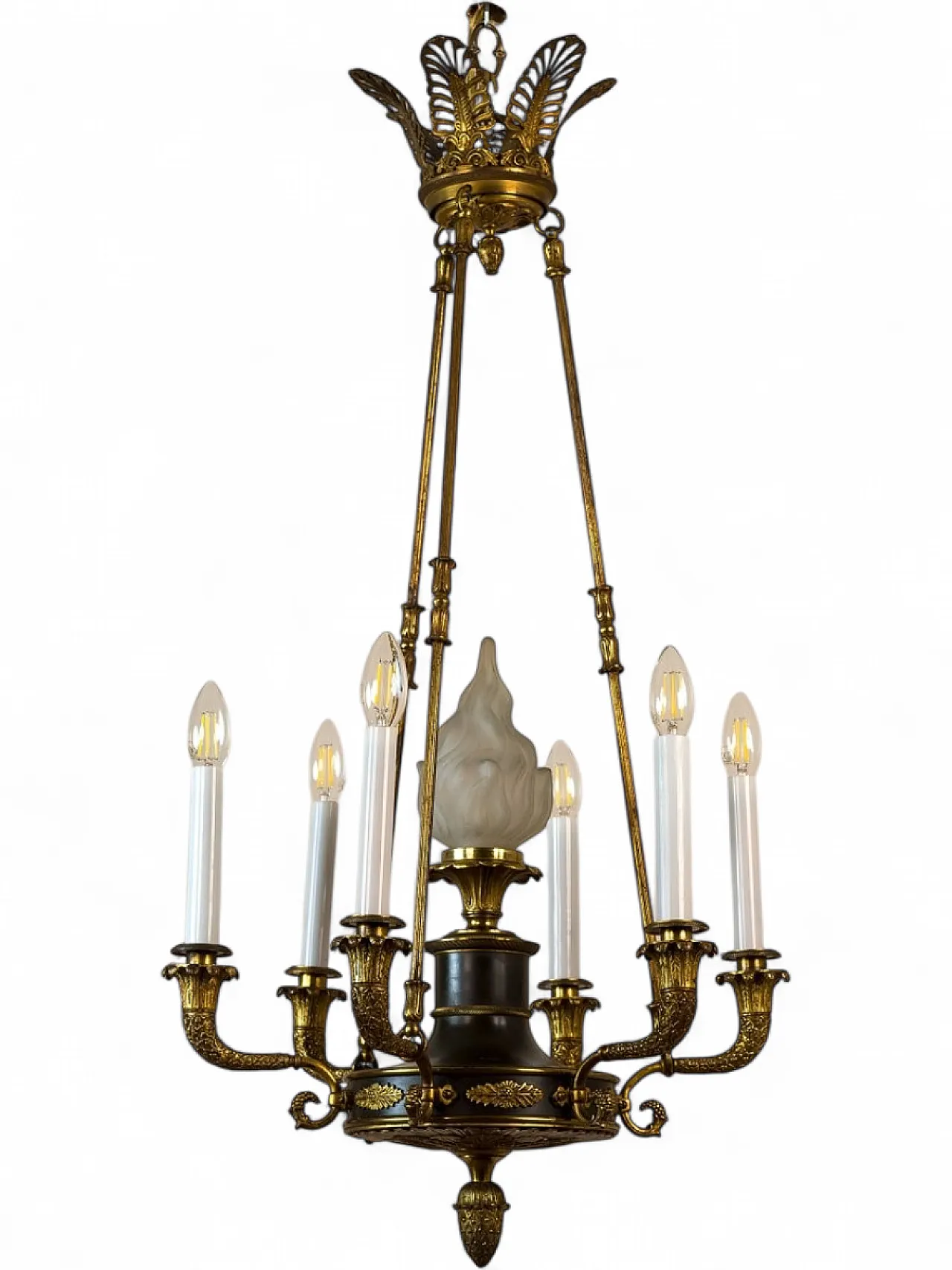Lampadario Impero a 7 luci in bronzo dorato, fine '800 17