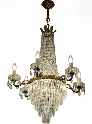 Lampadario in stile Impero in cristallo molato, anni '50