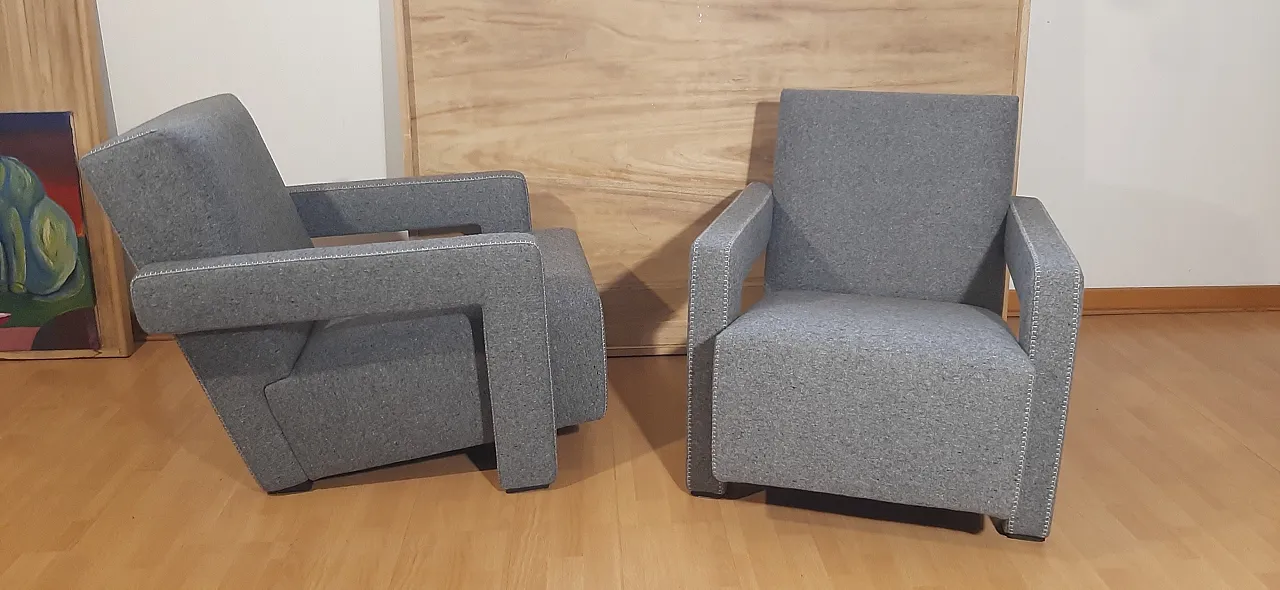 Poltrone 637 Utrecht di Cassina n Lana pettinata Grigio, anni 2000 1