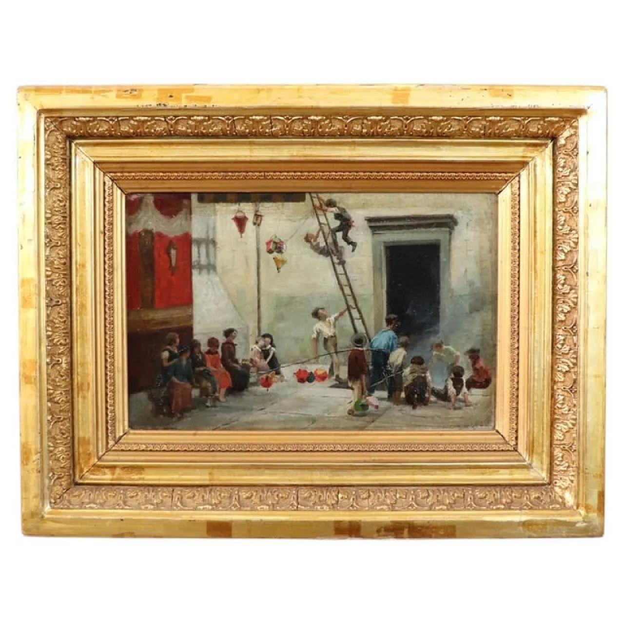 Giochi di bambini olio su tela, '800 1