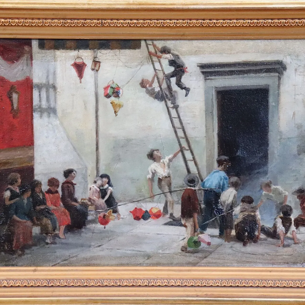 Giochi di bambini olio su tela, '800 4