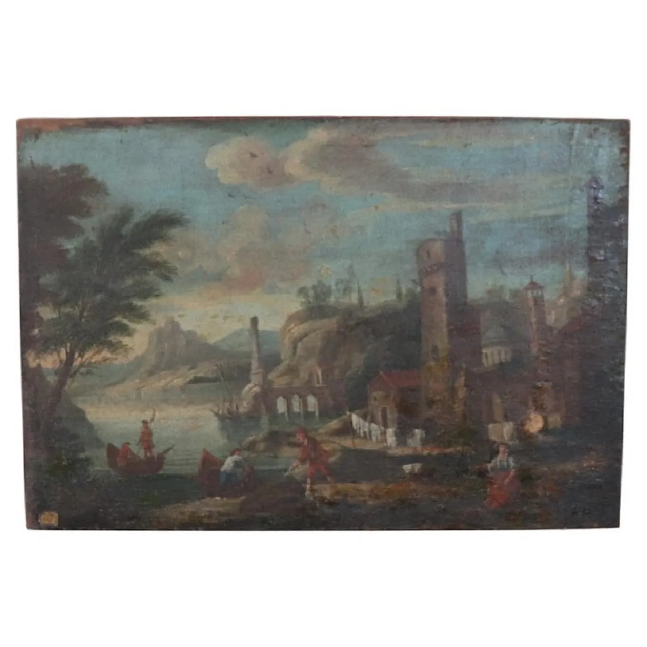 Dipinto olio su tela, paesaggio costiero, '700 1