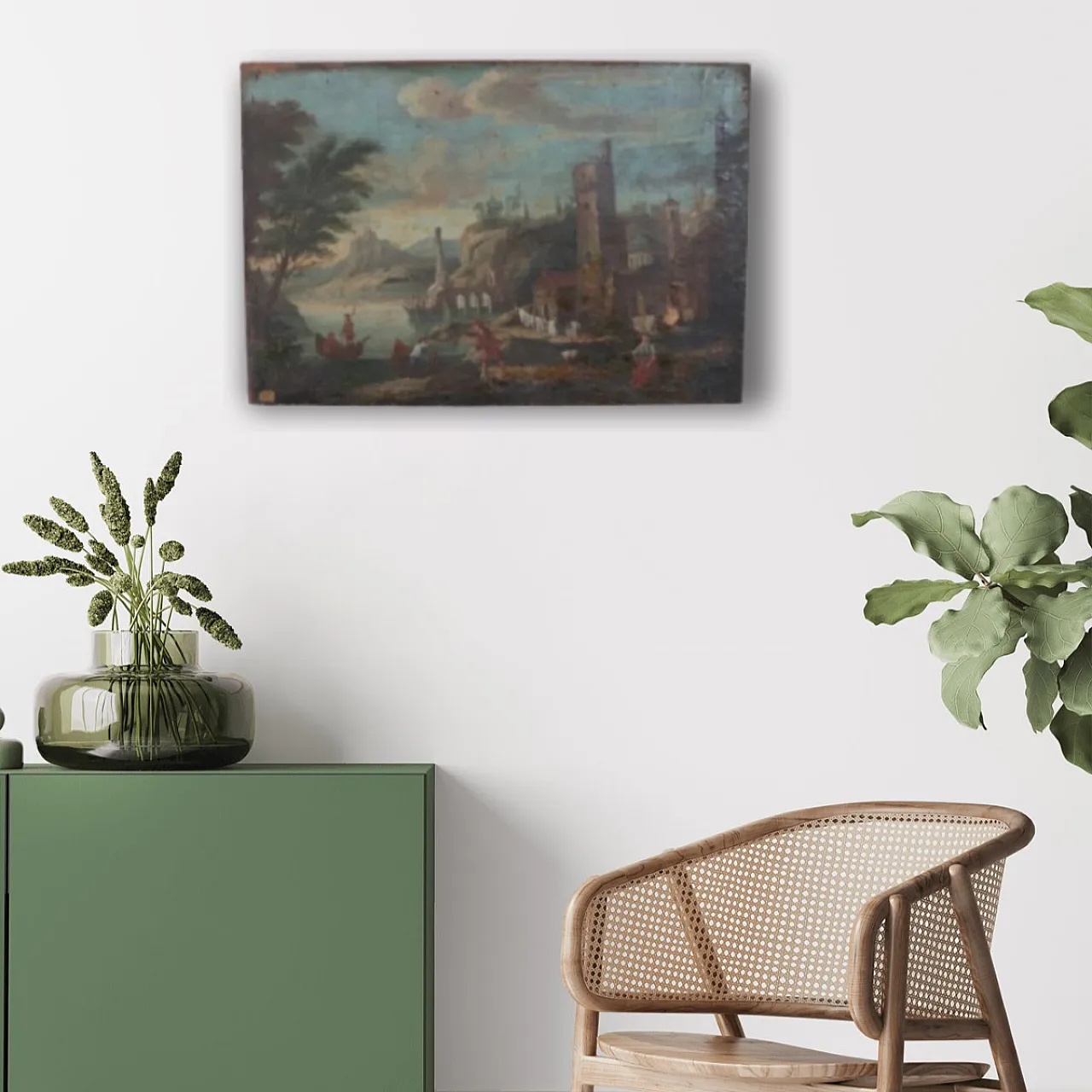 Dipinto olio su tela, paesaggio costiero, '700 2