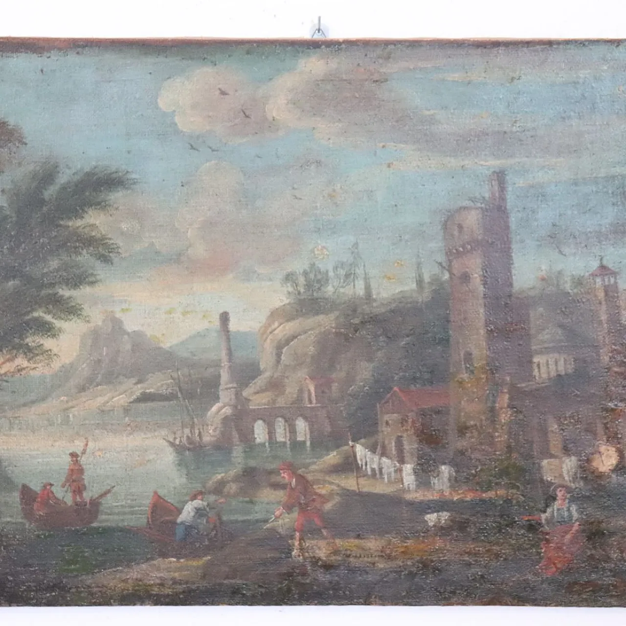 Dipinto olio su tela, paesaggio costiero, '700 3