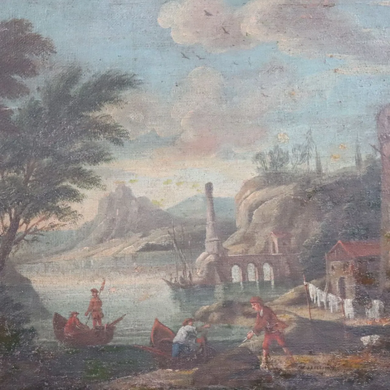 Dipinto olio su tela, paesaggio costiero, '700 4