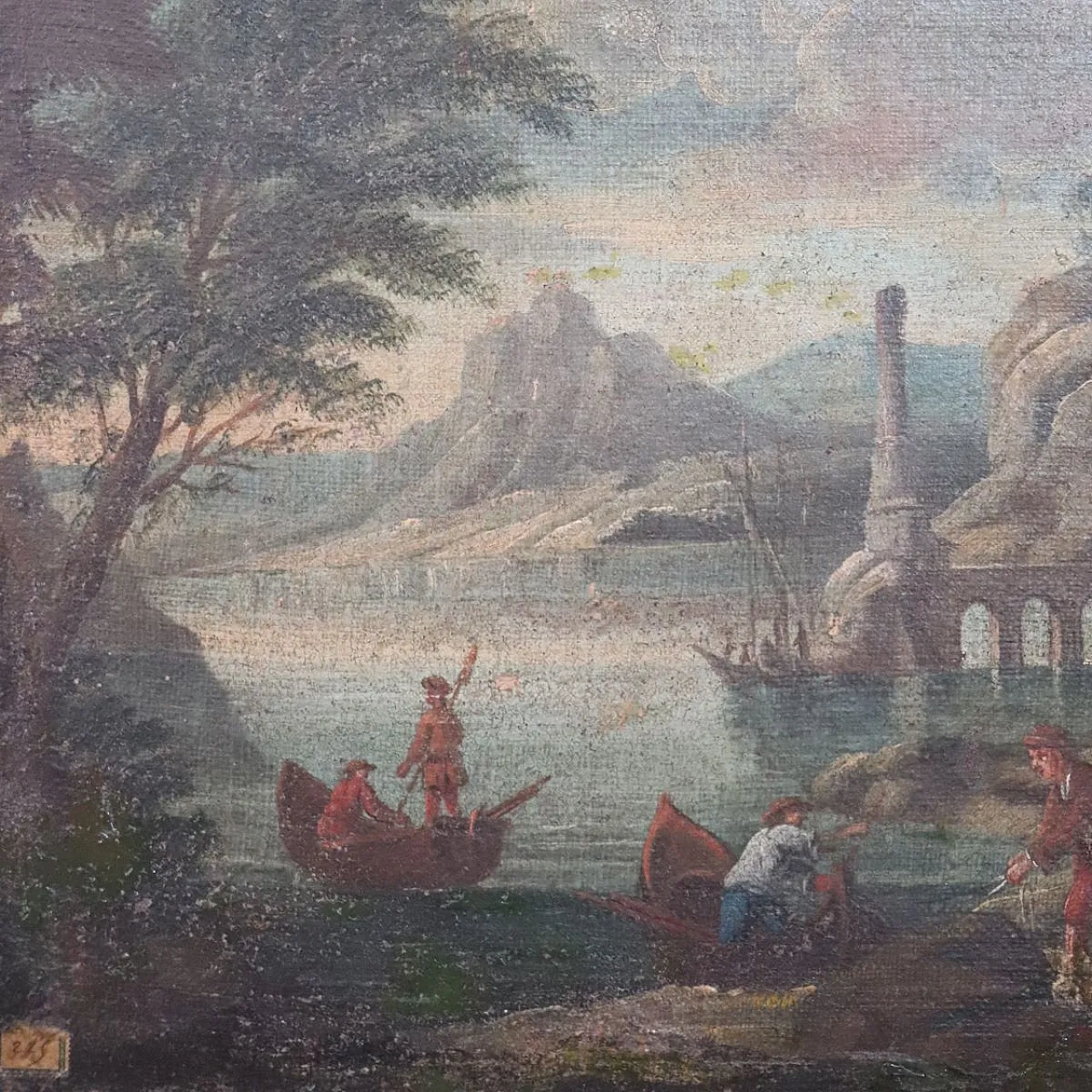 Dipinto olio su tela, paesaggio costiero, '700 5