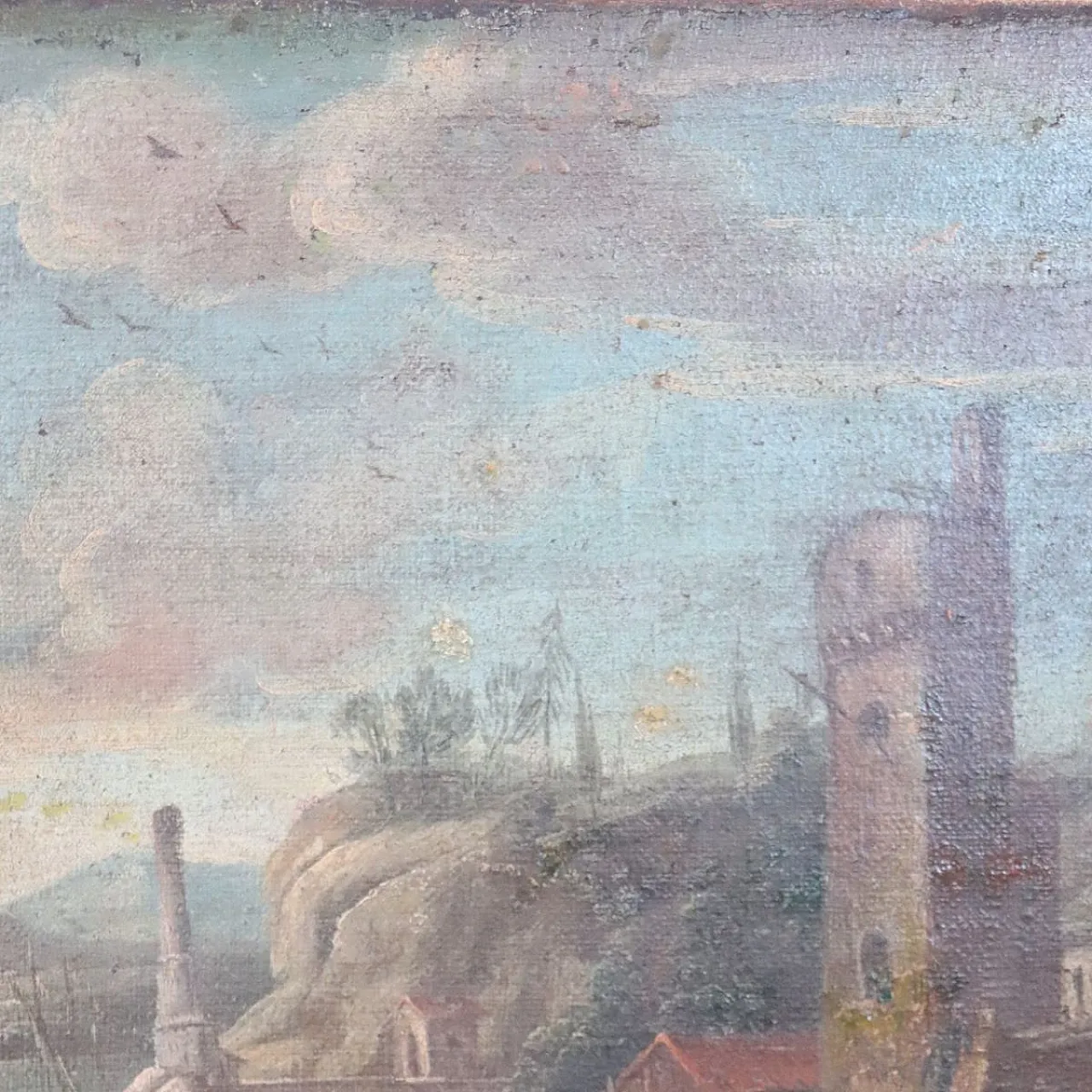 Dipinto olio su tela, paesaggio costiero, '700 6
