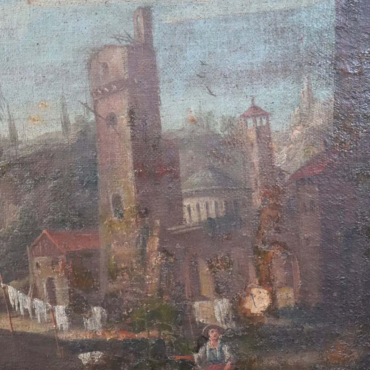 Dipinto olio su tela, paesaggio costiero, '700 7