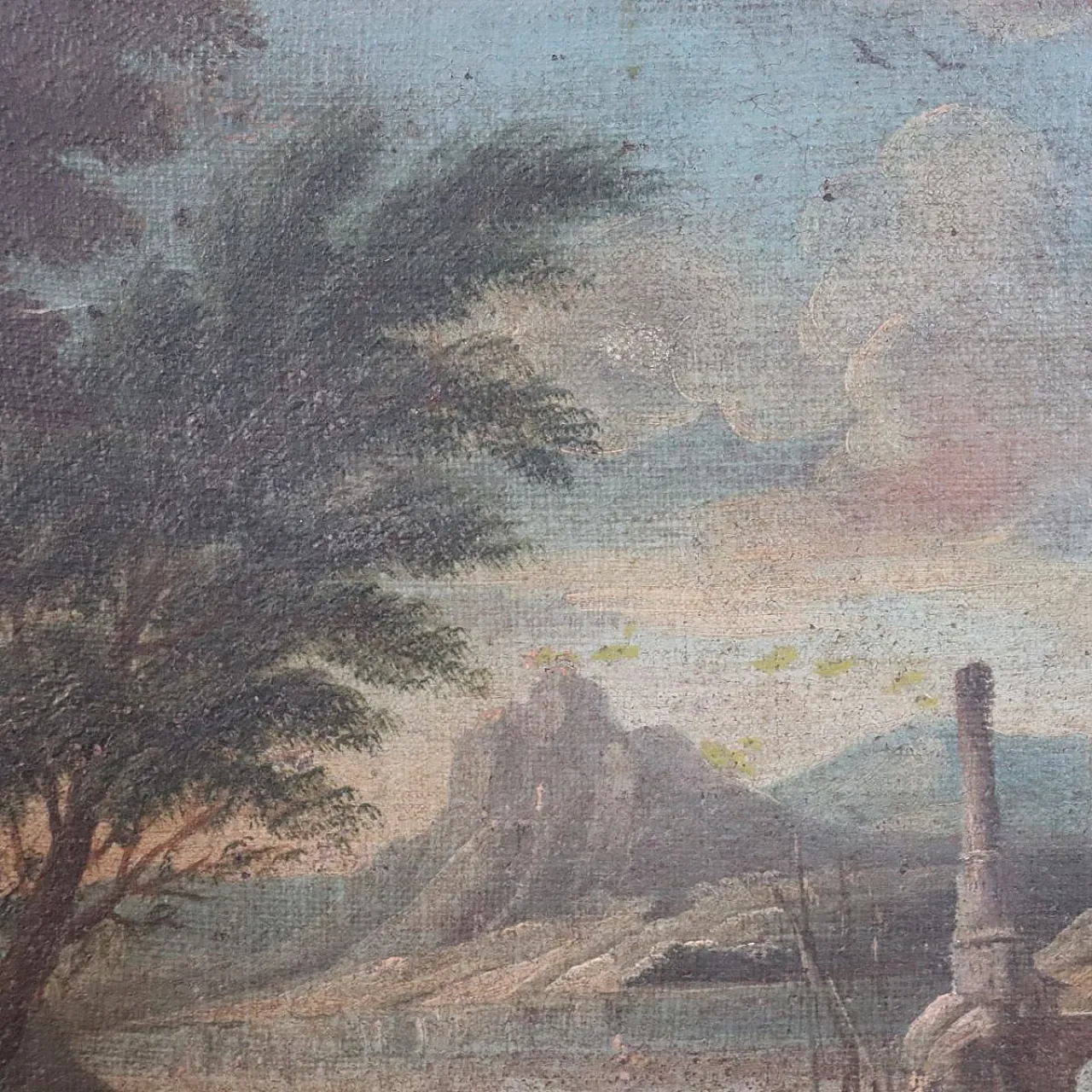 Dipinto olio su tela, paesaggio costiero, '700 9