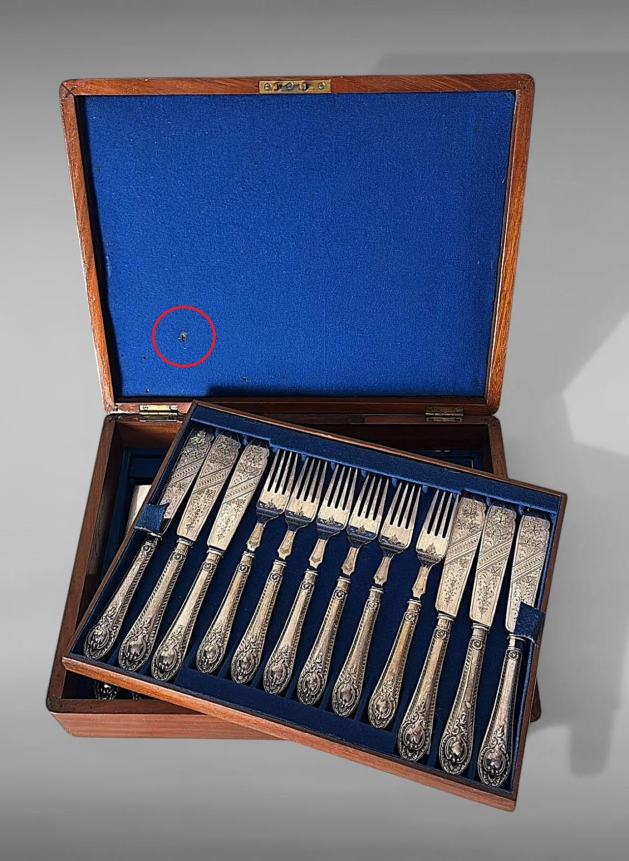 Wooden box with a complete silver-plated flatware, 19th century 4