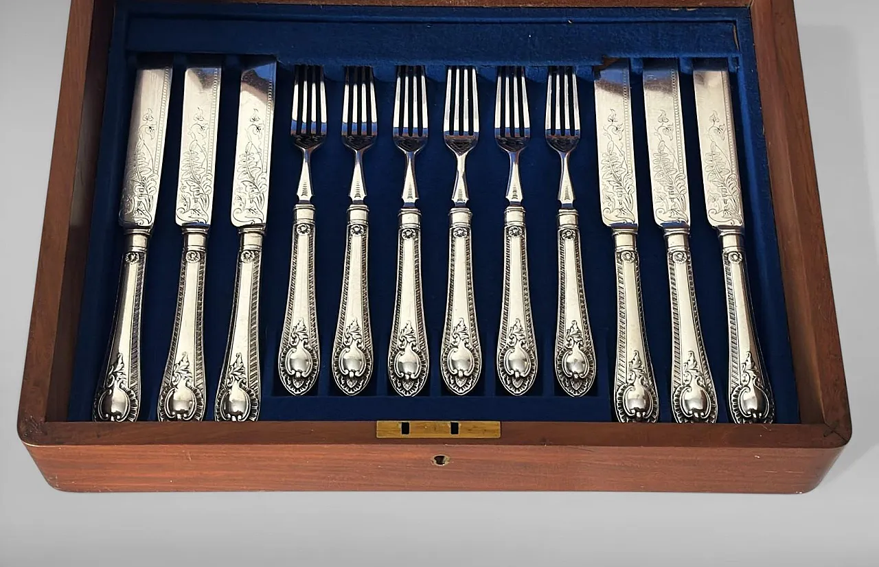 Wooden box with a complete silver-plated flatware, 19th century 6
