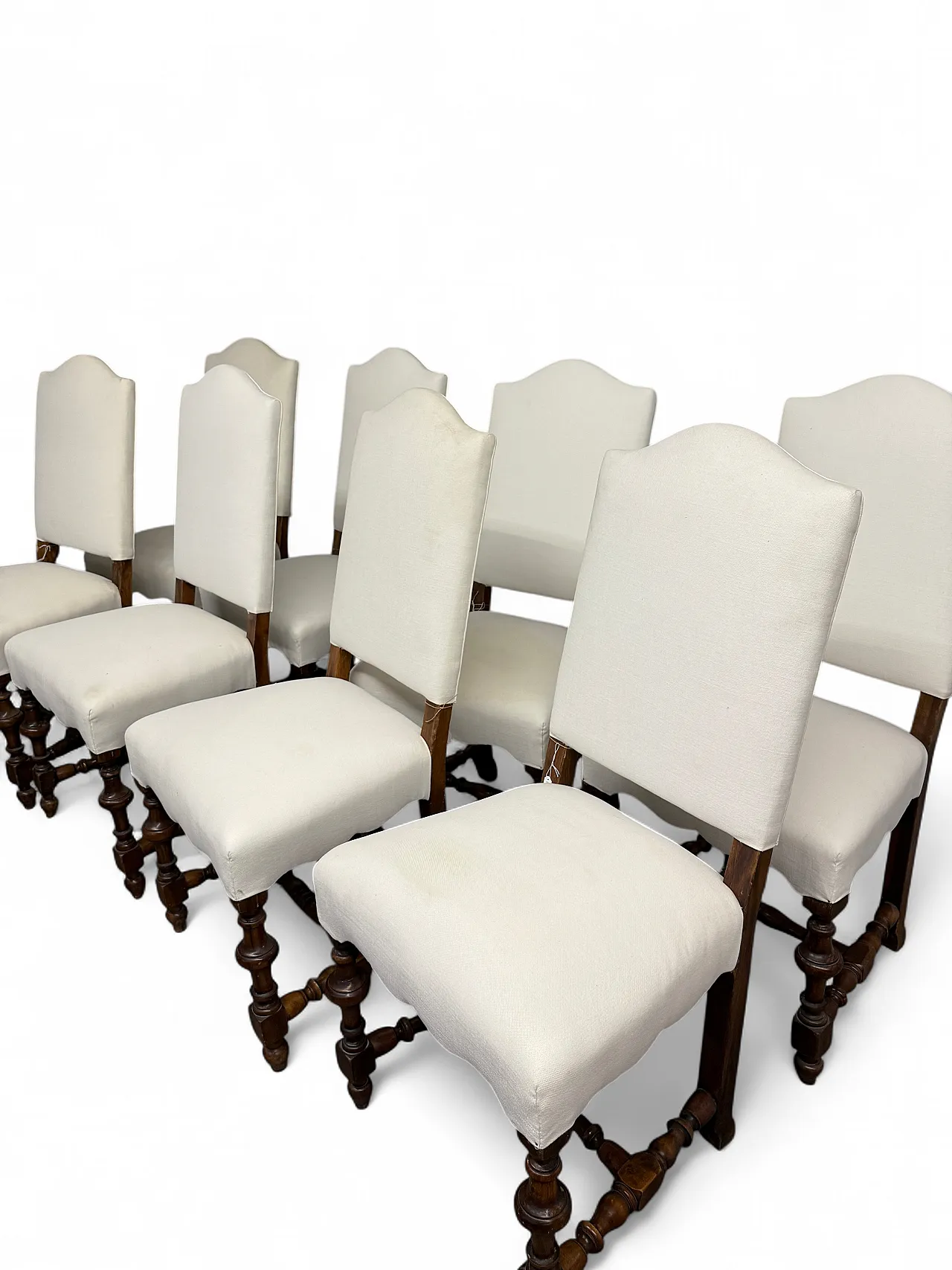 8 walnut chairs with white fabric padding, 19th century 12