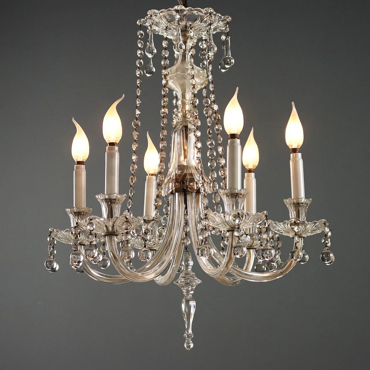 Lampadario in vetro a 6 luci, '900 1