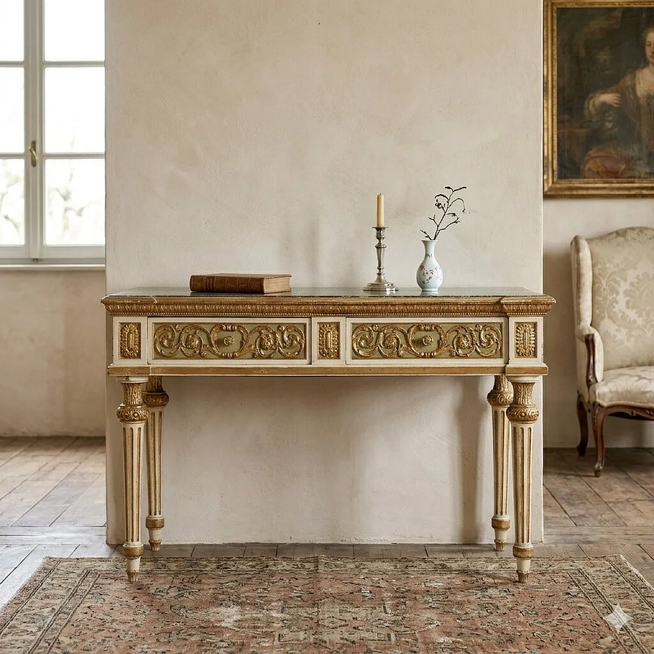 Tavolo eclettico laccato e dorato, '800 2