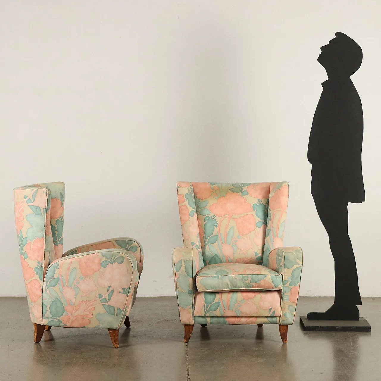 Pair of fabric bergère armchairs, 1950s 3