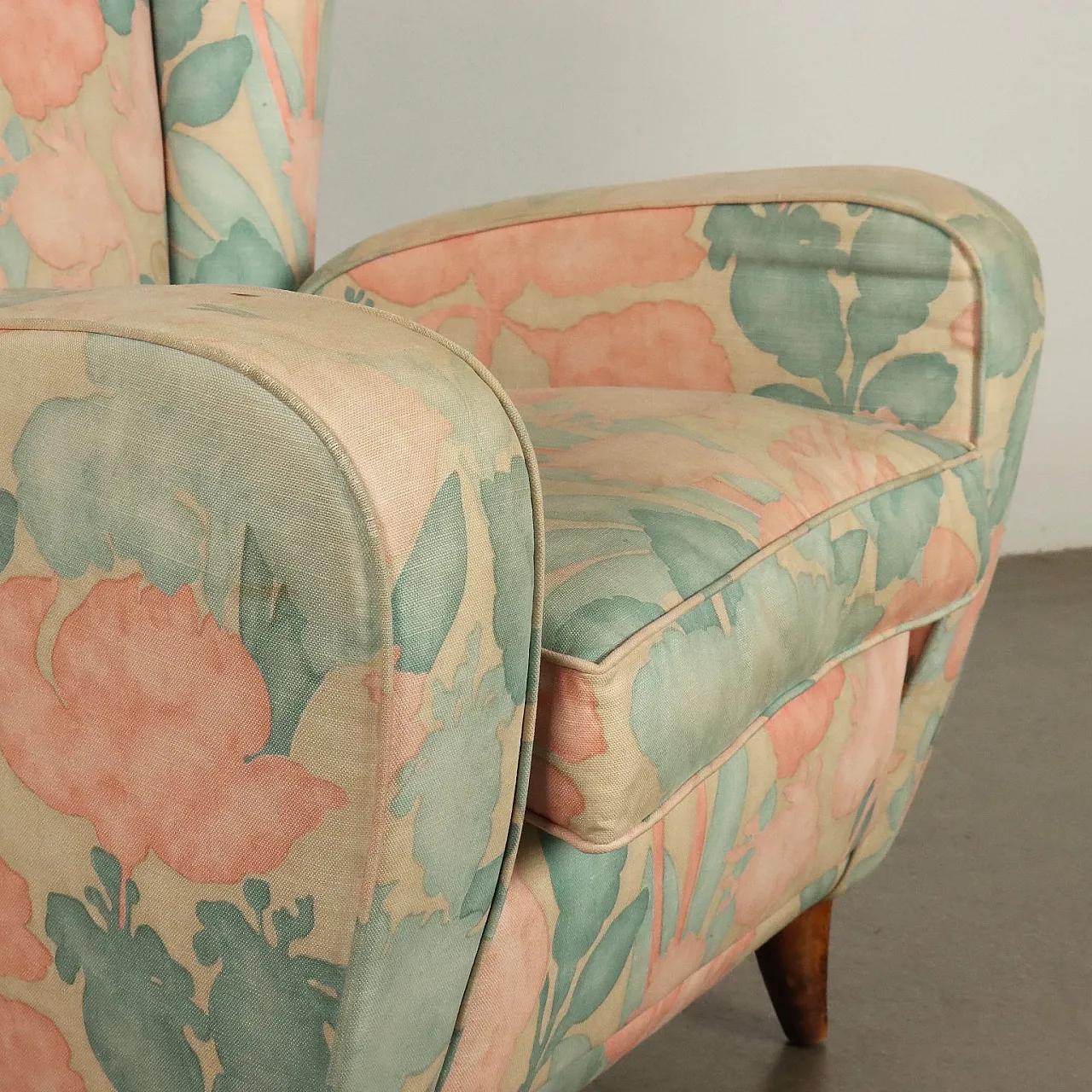Pair of fabric bergère armchairs, 1950s 6