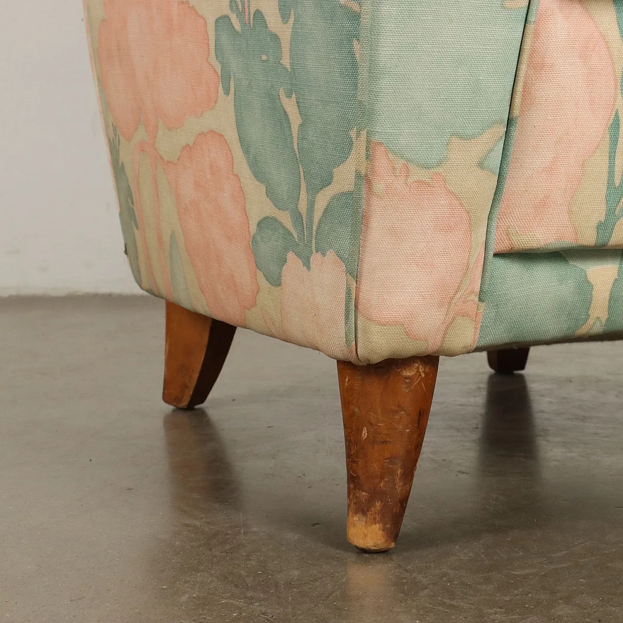 Pair of fabric bergère armchairs, 1950s 7