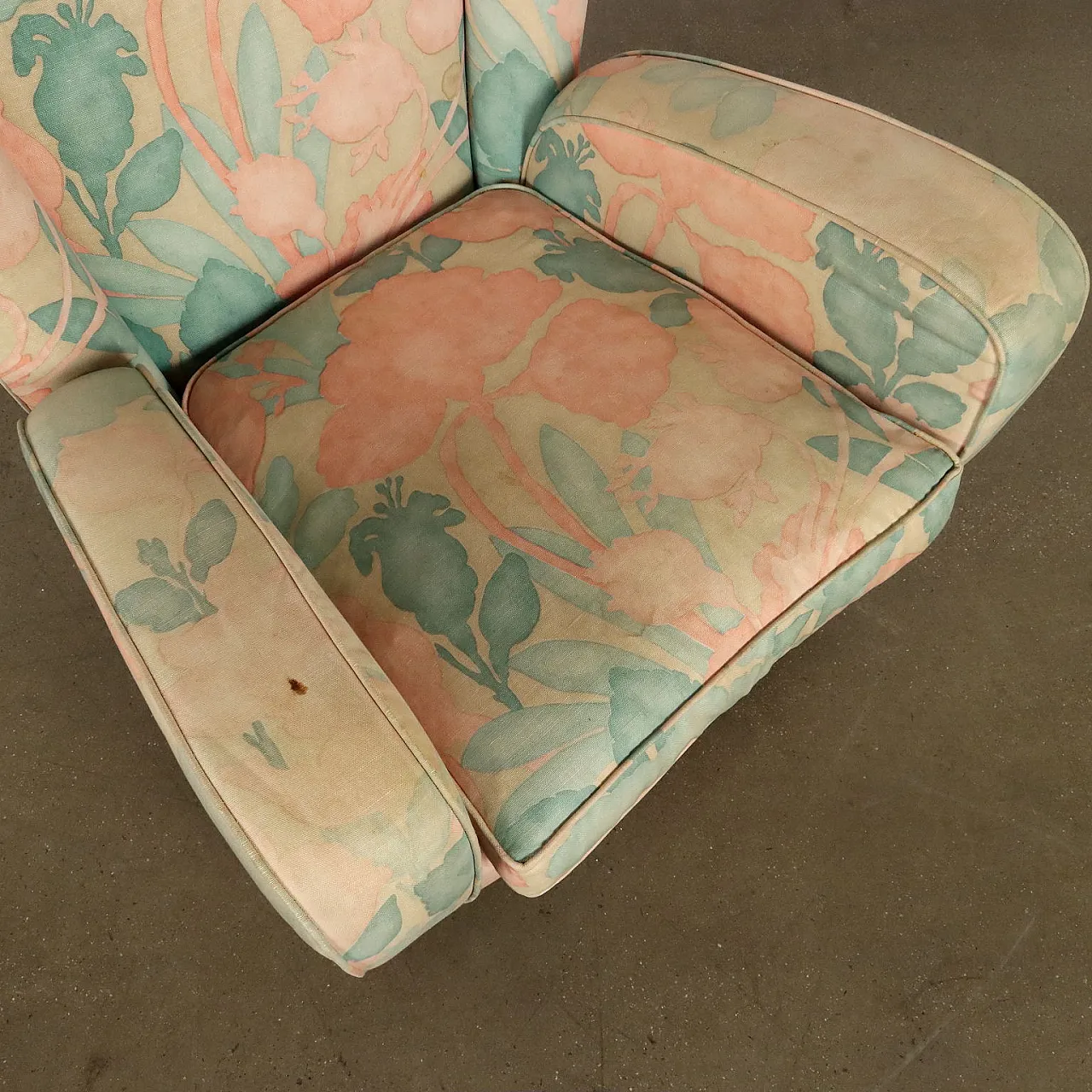 Pair of fabric bergère armchairs, 1950s 8