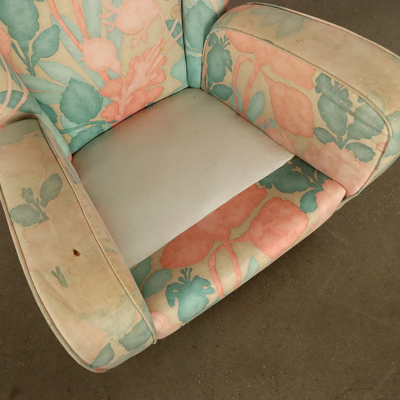Pair of fabric bergère armchairs, 1950s 9
