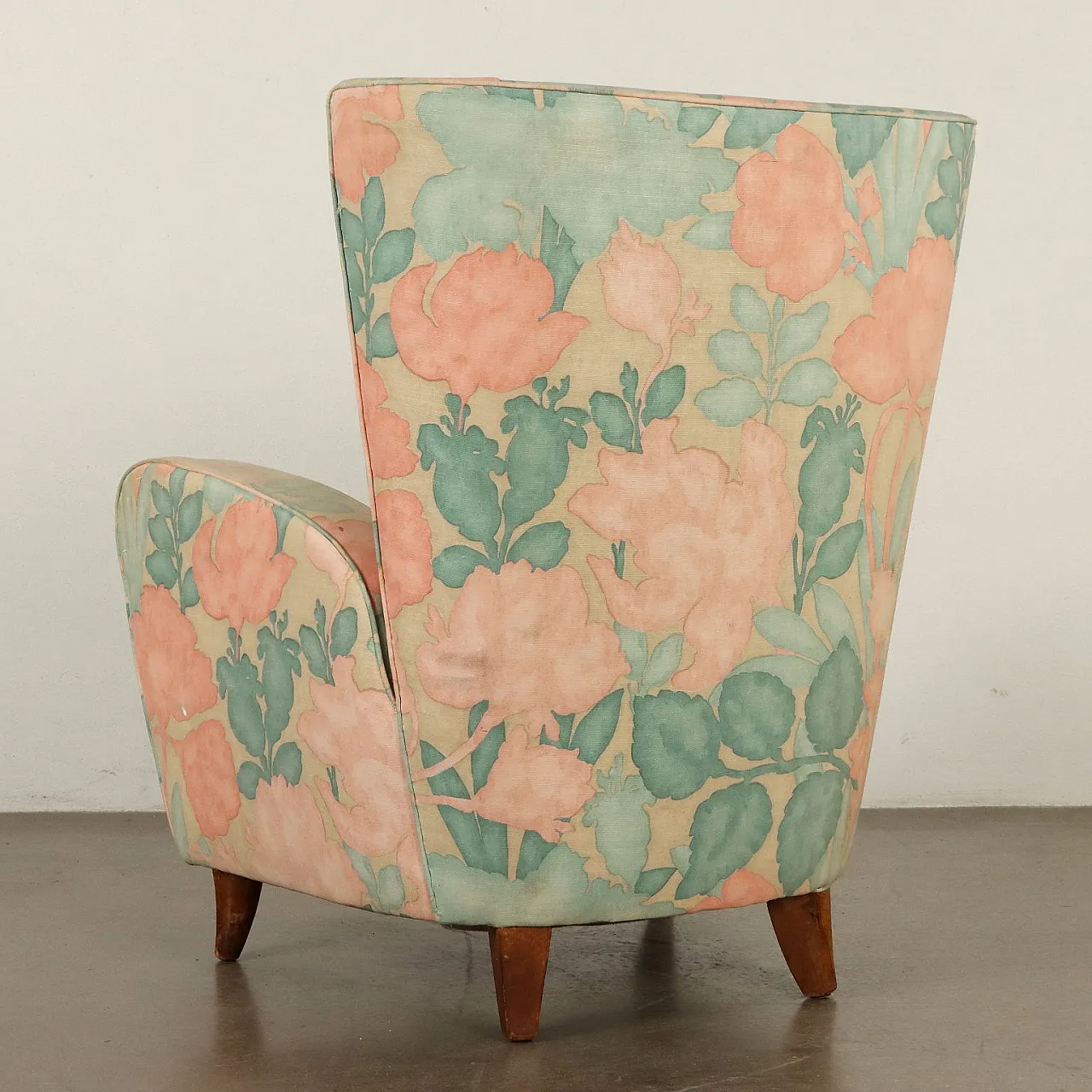 Pair of fabric bergère armchairs, 1950s 10