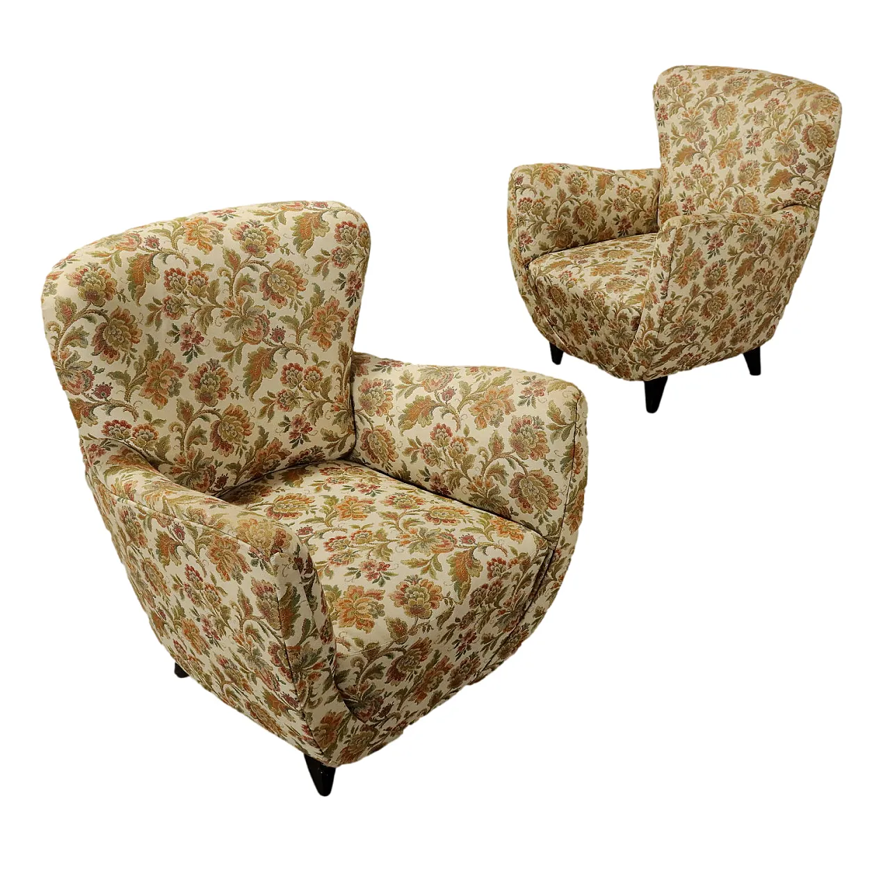 Pair of armchairs with jacquard fabric, 20th century 1