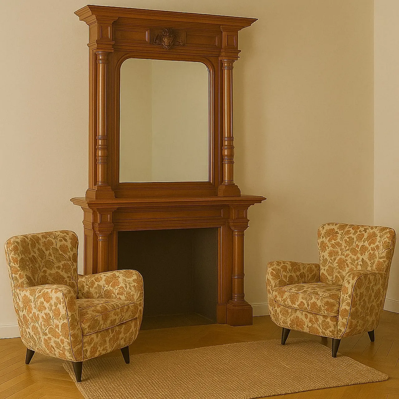 Pair of armchairs with jacquard fabric, 20th century 2