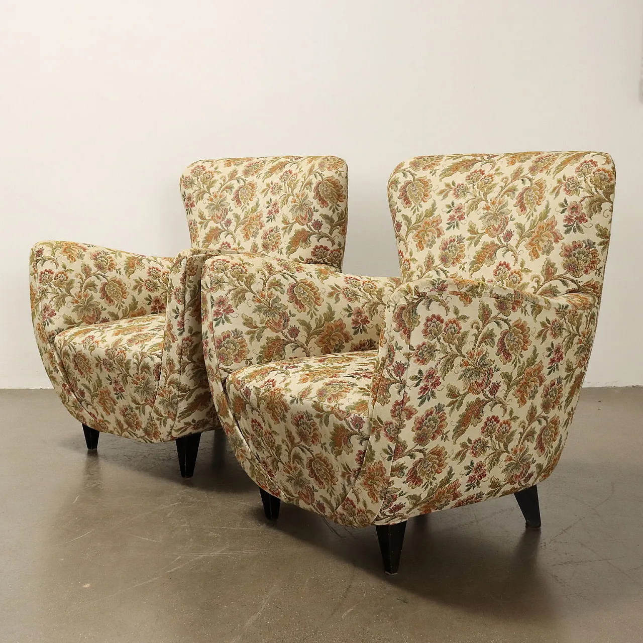 Pair of armchairs with jacquard fabric, 20th century 4