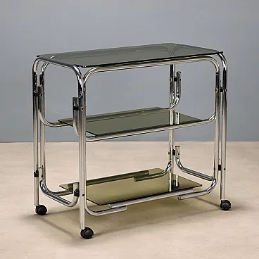 Carrello in metallo e vetro fumé, fine '900
